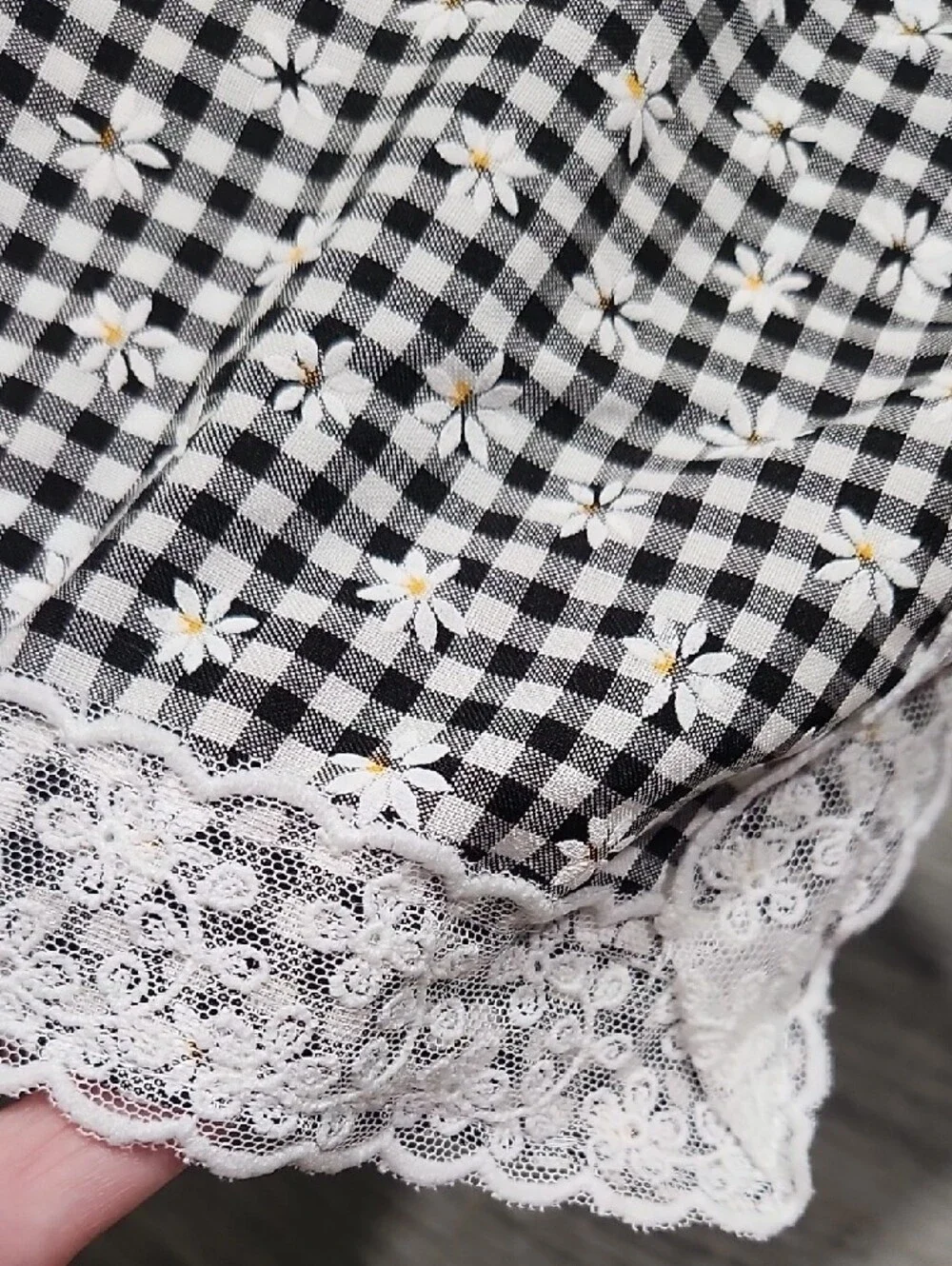piper + k Black Gingham Lace-Trim Hair Scarf